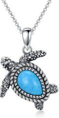 wholesale 925 Sterling Silver Blue Turquoise Sea Turtle Pendant Necklace with Cubic Zirconias and Chain s for Women-0-0