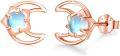 wholesale 925 Sterling Silver Blue Moonstone Crescent Stud Earrings for Women-0-0