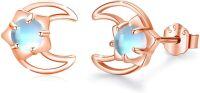 wholesale 925 Sterling Silver Blue Moonstone Crescent Stud Earrings for Women-Rose Gold