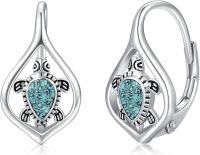 wholesale 925 Sterling Silver Turquoise Turtle Leverback Hoop Earrings - Boho Beach Jewelry for Women-01-Turtle(5-Turquoise)