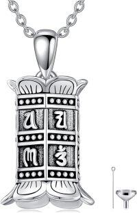 wholesale 925 Sterling Silver Lotus OM Mani Padme Hum Buddhist Keepsake Urn Necklace with Funnel and Chain-Style 01