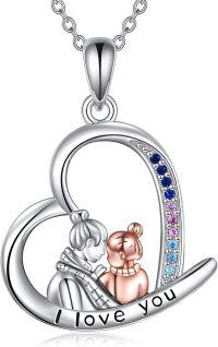 wholesale 925 Sterling Silver Heart-Shaped Pendant with Multi-Colored Stones for Mother and Daughter - I Love You Message Necklace Gift for Mom-Mother Daughter Necklace