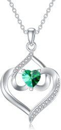 wholesale TOUPOP Forever Love Heart May Birthstone Pendant Necklaces For Women S925 Sterling Silver With Emerald, Birthday Jewelry Gift For Mom Daughter Wife -0-0