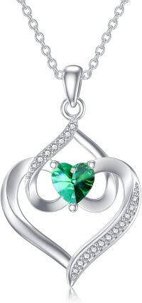 wholesale TOUPOP Forever Love Heart May Birthstone Pendant Necklaces For Women S925 Sterling Silver With Emerald, Birthday Jewelry Gift For Mom Daughter Wife -undefined