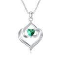 TOUPOP Sterling Silver Emerald Pendant Necklace, Birthday Gift For Women-0-0