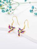 wholesale 925 Sterling Silver Purple & Blue Enamel Hummingbird Dangle Drop Earrings for Women-0-1
