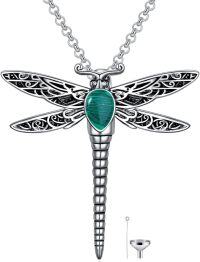 wholesale Sterling Silver Stone Dragonfly Urn Necklace for Ashes w Filling Tool-Stone-Malachite