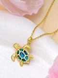 TOUPOP 14K Gold Turquoise Sea Turtle Pendant Necklace-0-4
