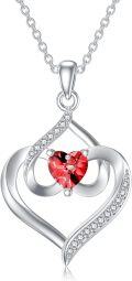 wholesale TOUPOP Forever Love Heart January Birthstone Pendant Necklaces For Women S925 Sterling Silver With Garnet, Birthday Mother’s Day Jewelry Gift For Mom Daughter Wife -0-0