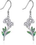 wholesale 925 Sterling Silver Purple Poppy Flower Drop Dangle Earrings with Green Leaves and CZ Stones for Women Girls -0-36