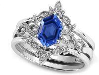 wholesale Sterling Silver Moissanite Hexagon Gemstone Engagement Ring Set with Birthstone Engraving-London Blue Topaz-Sapphire-Peridot
