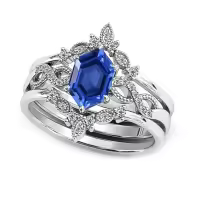 wholesale 925 Sterling Silver Moissanite Hexagon Gemstone Engagement Rings Wholesale Set with Birthstone Engraving-London Blue Topaz-Sapphire-Peridot