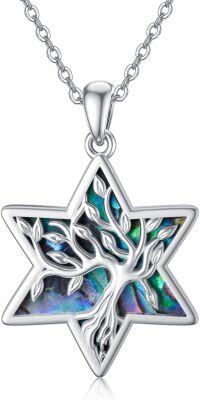 wholesale 925 Sterling Silver Star Shaped Abalone Shell Inlay Celtic Knot Tree Of Life Pendant Necklace-Star of David Tree