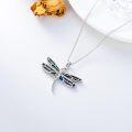 wholesale 925 Sterling Silver Abalone Shell Inlay Dragonfly Pendant Necklace with Extender Chain - For Women (Blue)-0-3