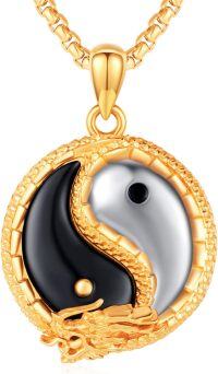 wholesale 925 Sterling Silver Black Onyx Ying-Yang Dragon Necklace for Women Men Gifts-F-Dragon