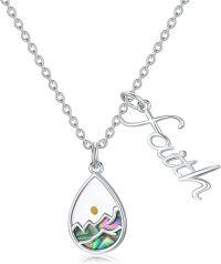 wholesale 925 Sterling Silver Abalone Shell Mountain Faith Pendant Necklace for Women-Faith Teardrop