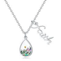 wholesale 925 Sterling Silver Abalone Shell Mountain Faith Pendant Necklace for Women-Faith Teardrop