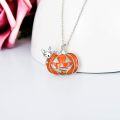 wholesale 925 Sterling Silver Metal Cat in Jack-o'-Lantern Pendant Necklace for Women Girls Halloween Gifts-0-1