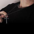 wholesale Copper Cross Pendant Necklace Black Gold Plated Star Engraved Curb Chain For Men-0-4