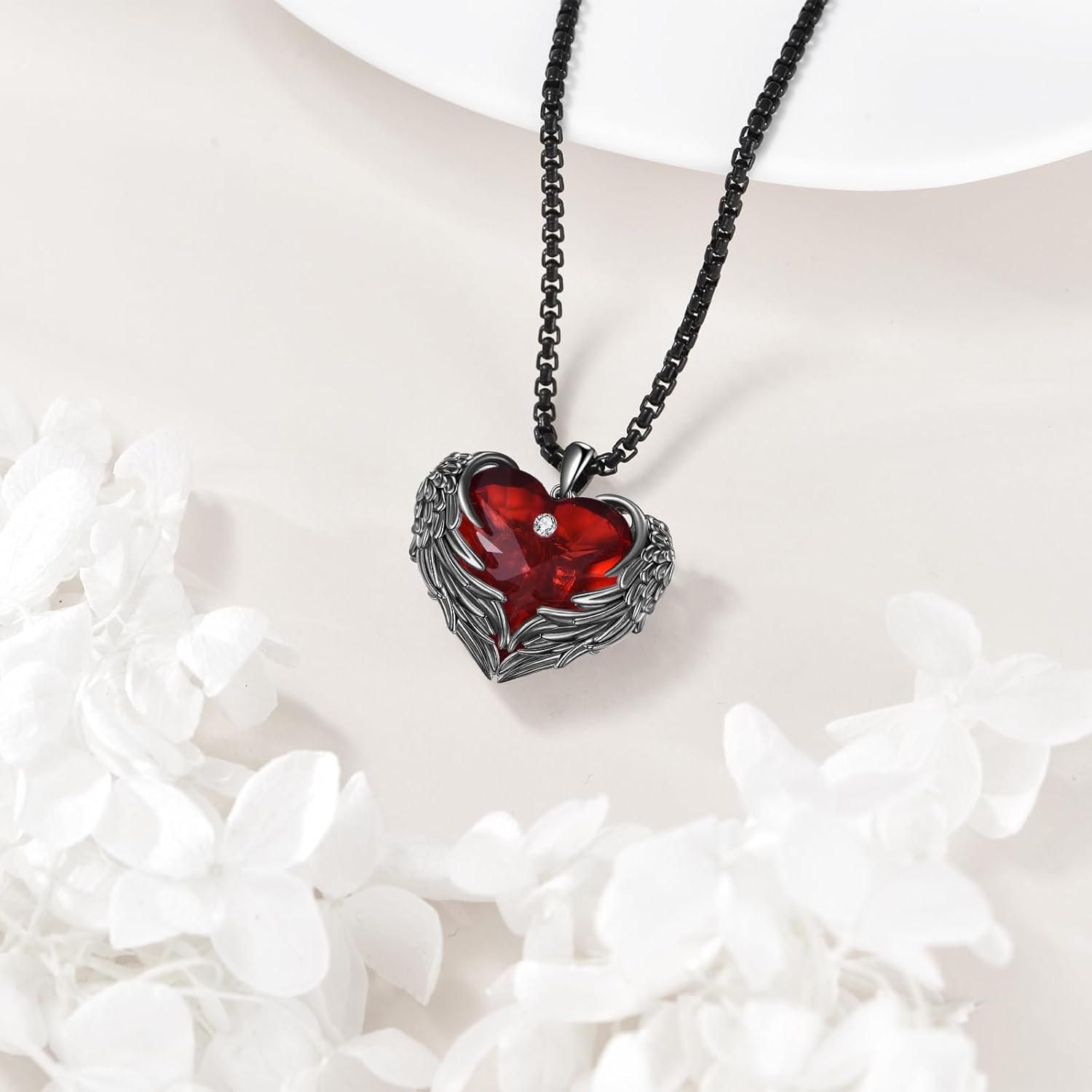 wholesale 925 Sterling Silver Red Heart with Wing Pendant Necklace for Women-0-3