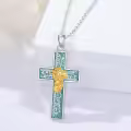 wholesale 925 Sterling Silver Turquoise Cross Birthstone Pendant Necklaces for Women and Moms - 12 Months -0-2