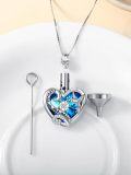 wholesale 925 Sterling Silver Heart-Shaped Cremation Jewelry Pendant with Hummingbird and Blue Crystal Fillers (Funeral Keepsake)-0-2