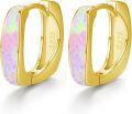 wholesale 925 Sterling Silver Pink Opal Huggie Hoop Earrings with Yellow Gold Tone for Women-0-0