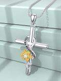 wholesale Gold-Plated 925 Sterling Silver Moissanite Sunflower Cross Pendant Necklace for Women-0-4