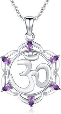 wholesale 925 Sterling Silver Om Symbol 7 Chakra Amethyst Healing Stone Pendant Necklace for Women-Crown Chakra