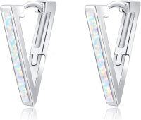 wholesale Sterling Silver Abalone Opal Triangle Huggie Hoop Earrings for Women-Whinte Opal