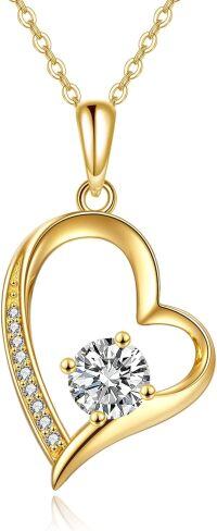 wholesale 14K Gold Heart Necklace - Simple Elegant Design, Perfect Gift for Women, Daily Wear, Party & Office, 24.3x14.3mm-Heart Moissanite-2
