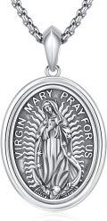 wholesale 925 Sterling Silver Virgin Mary Pray for Us Medal Necklace Pendant-0-0