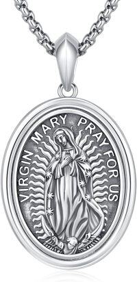 wholesale 925 Sterling Silver Virgin Mary Pray for Us Medal Necklace Pendant-14b-Virgin Mary-14b-Virgin Mary