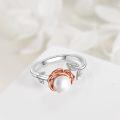 wholesale 925 Sterling Silver Pearl & Crystal Rose Flower Adjustable Ring for Women Girls-0-3