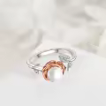 wholesale 925 Sterling Silver Pearl & Crystal Rose Flower Adjustable Rings Wholesale for Women Girls-0-3