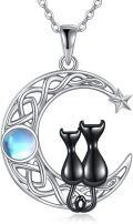 wholesale 925 Sterling Silver Abalone Shell Moon & Cats Pendant Necklace for Cat Lovers Gifts-0-0