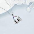 wholesale 925 Sterling Silver Penguin Love Heart Pendant Necklace with Pink Blue Crystal  for Women Girl Xmas Present-0-2