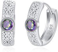 wholesale 925 Sterling Silver Celtic Knot Mystic Topaz Huggie Hoop Earrings for Men & Women-03-CZ CELTIC HOOP(SILVER)