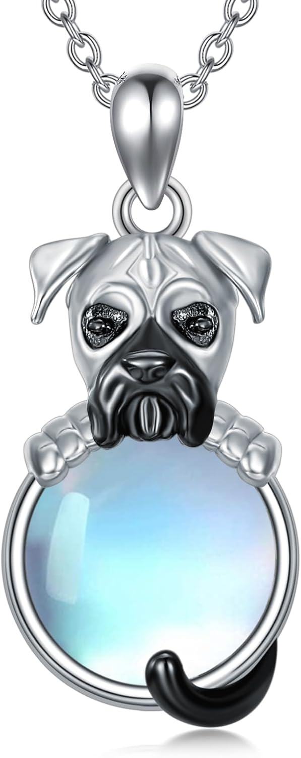Sterling Silver Moonstone Dog Necklace for Women Memorial Jewelry Gift-Boxer Dog