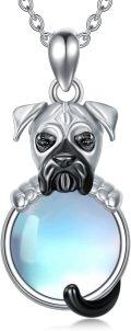 wholesale 925 Sterling Silver Moonstone Boxer Dog Pendant Necklace for Women - Memorial s-0-0