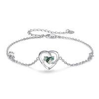 wholesale 925 Sterling Silver Heart Bracelet With Green Gemstone-A04-Moss Agatet Bracelet