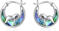 wholesale 925 Sterling Silver Abalone Shell Sloth Design Huggie Hoop Earrings Gift for Women and Girls-(Abalone Sloth Earrings)