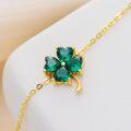 wholesale 14K Gold Four-Leaf Clover Emerald Crystal Charm Bracelet for Women Girls s-0-3