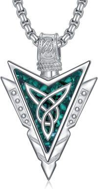 wholesale Sterling Silver Turquoise Malachite Arrowhead Necklace Viking Amulet Gift-02-Arrowhead Malachite