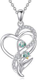wholesale 925 Sterling Silver Green Crystal Floral Heart Pendant Necklace-0-0