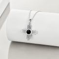 wholesale 925 Sterling Silver Sunburst Cross Pendant Necklace Red Coral Stone Platinum Plated-0-6