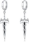wholesale 925 Sterling Silver Sword Shape Gothic Punk Drop Dangle Hoop Earrings-0-0