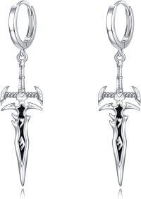 wholesale 925 Sterling Silver Sword Shape Gothic Punk Drop Dangle Hoop Earrings-Dagger 1