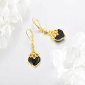 wholesale Gold-Plated 925 Sterling Silver Black Onyx Heart-Shaped Filigree Drop Earrings-0-3