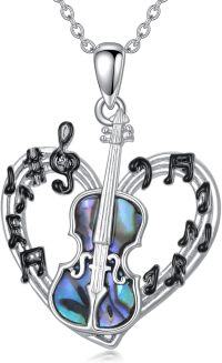wholesale 925 Sterling Silver Heart Shaped Musical Notes with Abalone Shell Inlay Pendant Necklace-A-Violin Abalone Shell Necklace